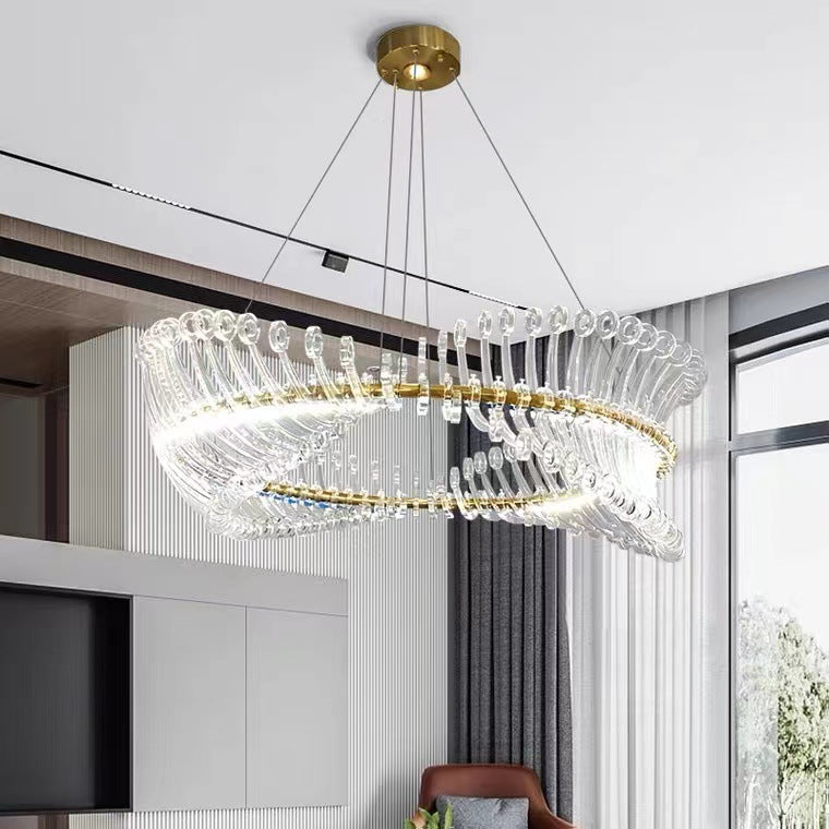 Contemporary Spiral Acrylic Chandelier With Luxury LED Ring Light OpalDwell