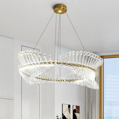 Contemporary Spiral Acrylic Chandelier With Luxury LED Ring Light OpalDwell
