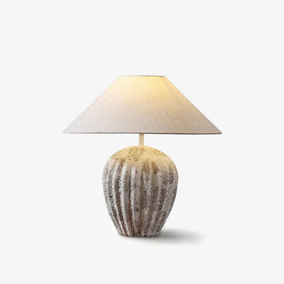 Earthy Ceramic Table Lamp With Linen Shade, Large Bedside Lighting - OpalDwell