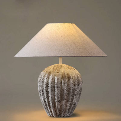Earthy Ceramic Table Lamp With Linen Shade, Large Bedside Lighting - OpalDwell