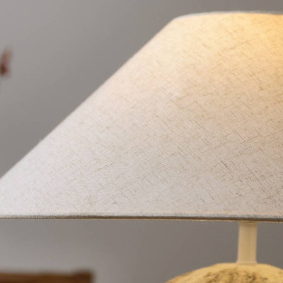 Earthy Ceramic Table Lamp With Linen Shade, Large Bedside Lighting - OpalDwell