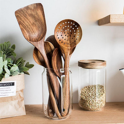 EcoTeak Kitchen Utensil Set Gentle On Nonstick Pots - OpalDwell