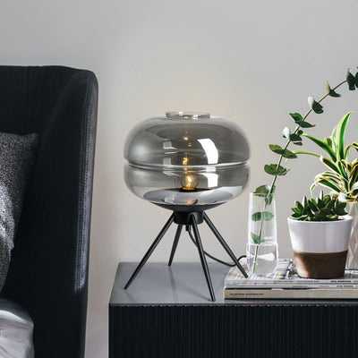 Lyra Smoked Glass Table Lamp With Modern Tripod Design - OpalDwell