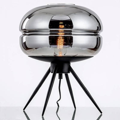Lyra Smoked Glass Table Lamp With Modern Tripod Design - OpalDwell