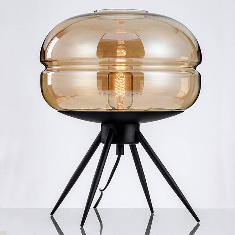 Lyra Smoked Glass Table Lamp With Modern Tripod Design - OpalDwell