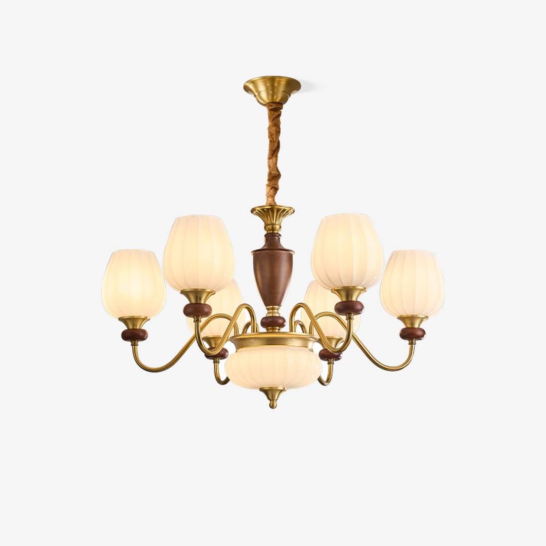 Classic Chandelier in Gold and Walnut for Living Room Ceiling Light OpalDwell