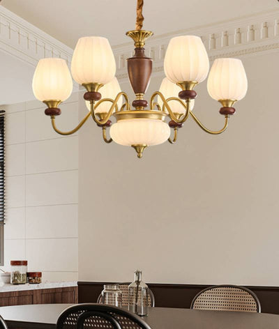 Classic Chandelier in Gold and Walnut for Living Room Ceiling Light OpalDwell