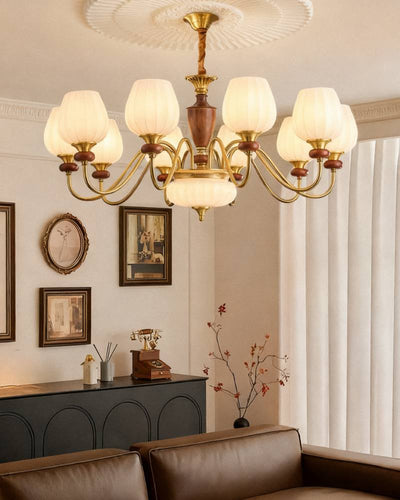 Classic Chandelier in Gold and Walnut for Living Room Ceiling Light OpalDwell