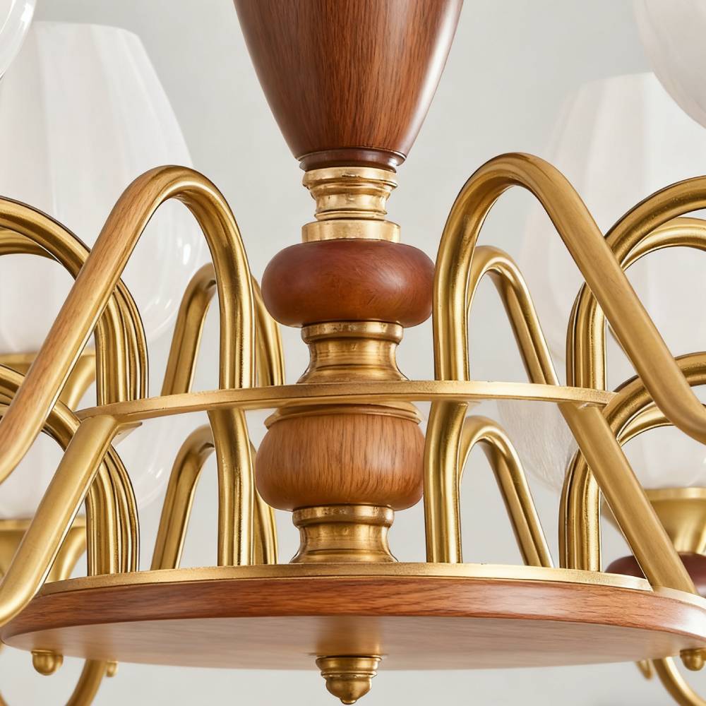 Classic Chandelier in Gold and Walnut for Living Room Ceiling Light OpalDwell
