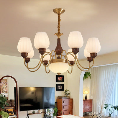 Classic Chandelier in Gold and Walnut for Living Room Ceiling Light OpalDwell