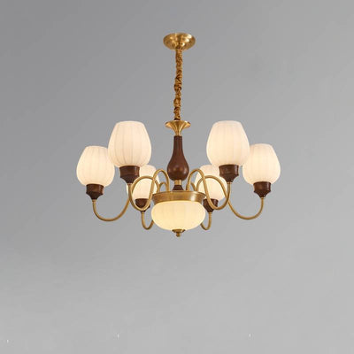 Classic Chandelier in Gold and Walnut for Living Room Ceiling Light OpalDwell