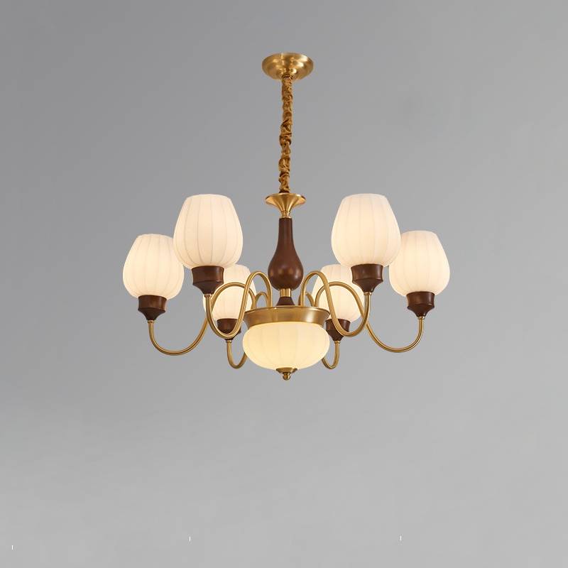 Classic Chandelier in Gold and Walnut for Living Room Ceiling Light OpalDwell