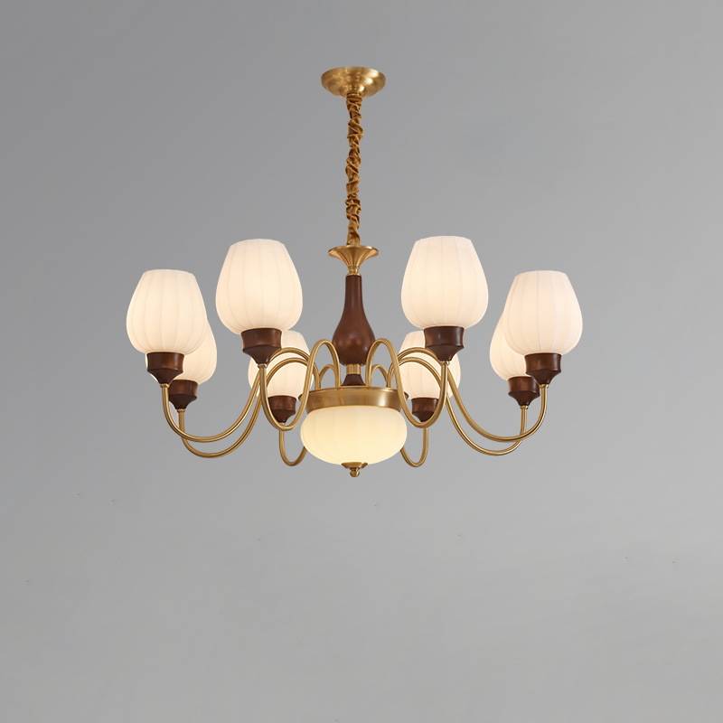 Classic Chandelier in Gold and Walnut for Living Room Ceiling Light OpalDwell