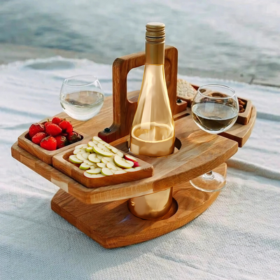 ForestHaven Portable Wood Picnic Table With Cup Holders And Snack Tray - OpalDwell
