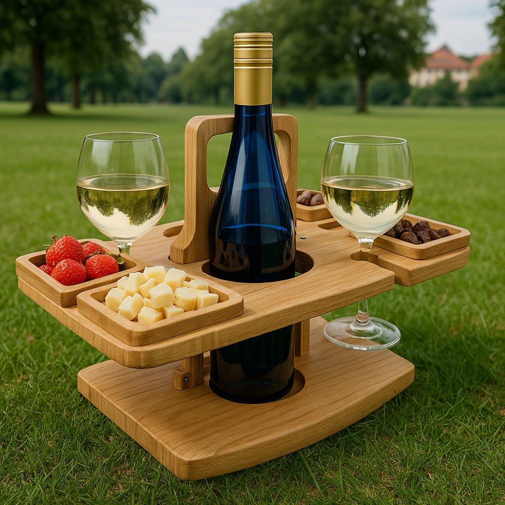 ForestHaven Portable Wood Picnic Table With Cup Holders And Snack Tray - OpalDwell