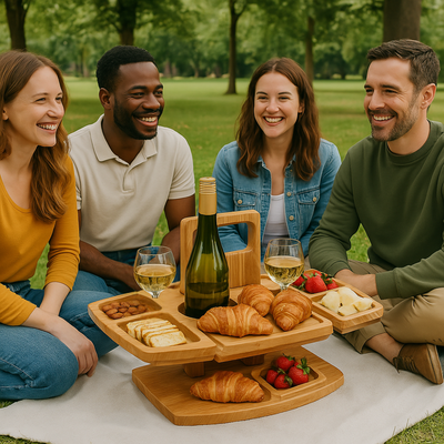 ForestHaven Portable Wood Picnic Table With Cup Holders And Snack Tray - OpalDwell