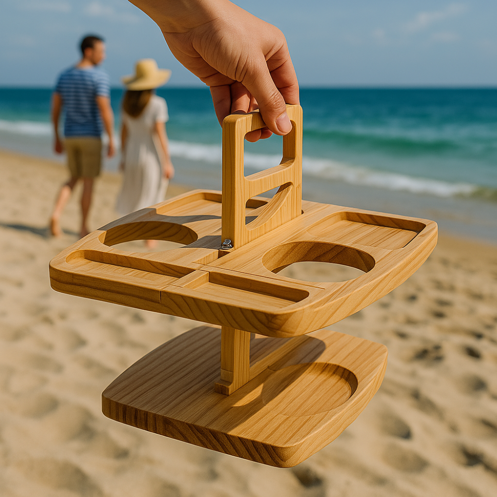 ForestHaven Portable Wood Picnic Table With Cup Holders And Snack Tray - OpalDwell