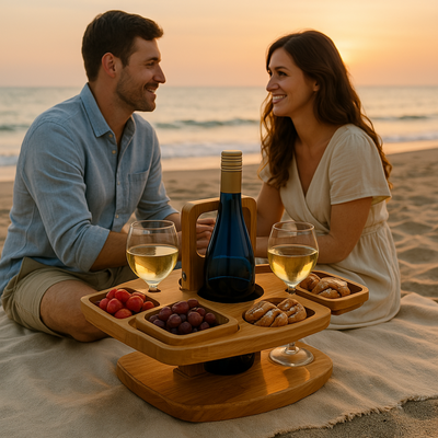 ForestHaven Portable Wood Picnic Table With Cup Holders And Snack Tray - OpalDwell