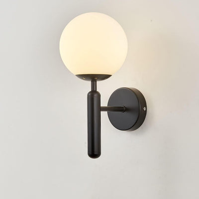 Kestrel Upright Milky Glass Ball LED Wall Sconce in Brushed Brass Finish, Mid-Century Modern Style - OpalDwell