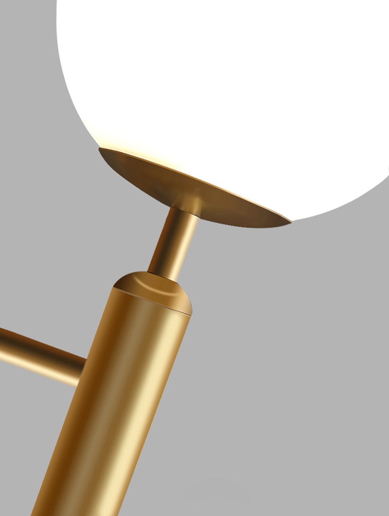 Kestrel Upright Milky Glass Ball LED Wall Sconce in Brushed Brass Finish, Mid-Century Modern Style - OpalDwell