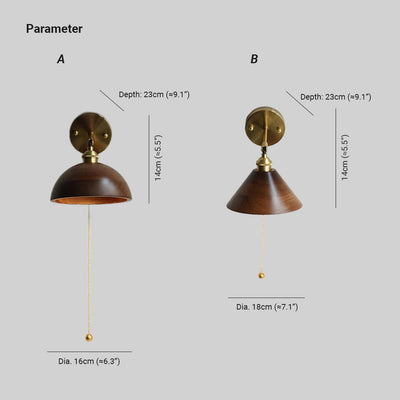 Aureo Vintage-Style Wood Wall Lamp with Pull Chain Switch - OpalDwell