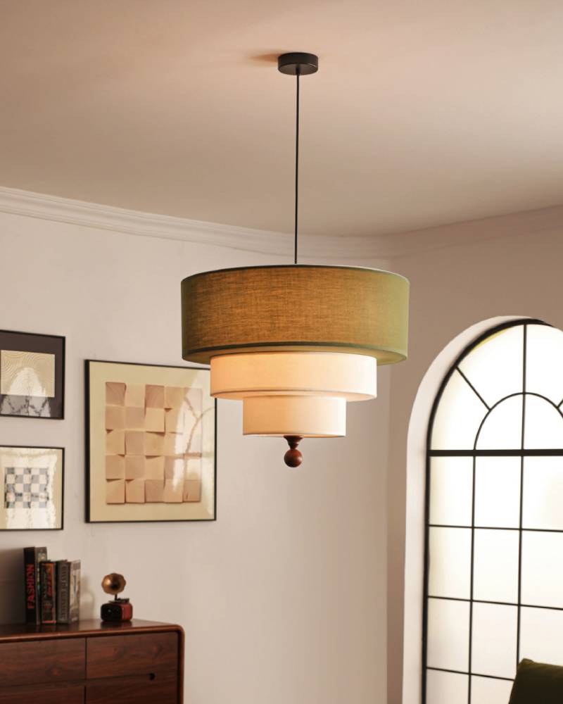 Layered Fabric Pendant Light Soft Ambient Drum Ceiling Fixture OpalDwell