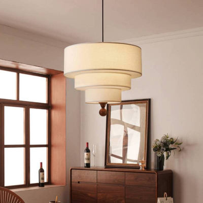 Layered Fabric Pendant Light Soft Ambient Drum Ceiling Fixture OpalDwell