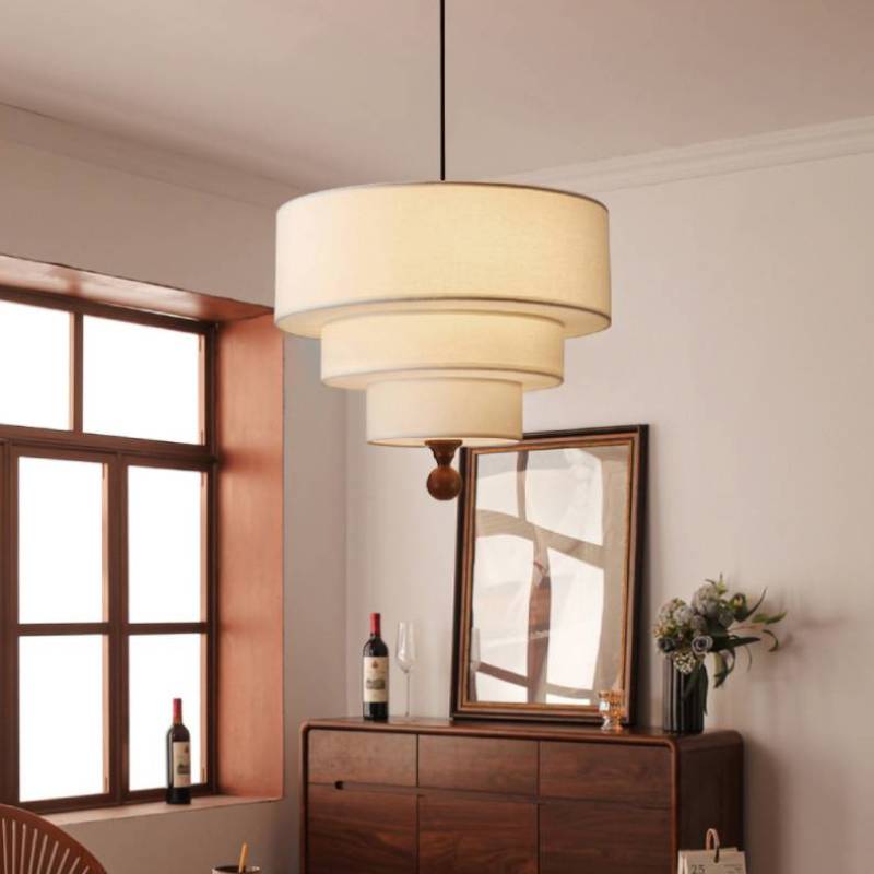 Layered Fabric Pendant Light Soft Ambient Drum Ceiling Fixture OpalDwell