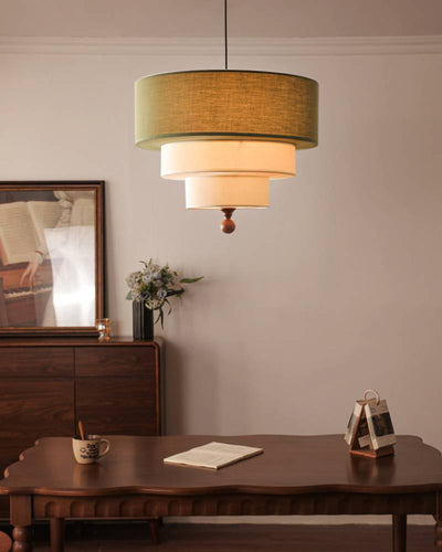 Layered Fabric Pendant Light Soft Ambient Drum Ceiling Fixture OpalDwell