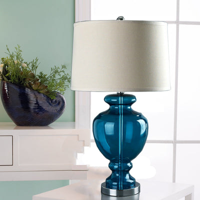 Glass Table Lamp With Fabric Shade For Modern Bedroom Lighting - OpalDwell