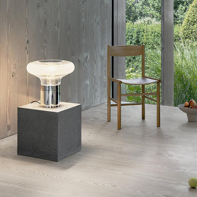 Modern Glass Table Lamp With Chrome Base - StudioAura Ambience - OpalDwell