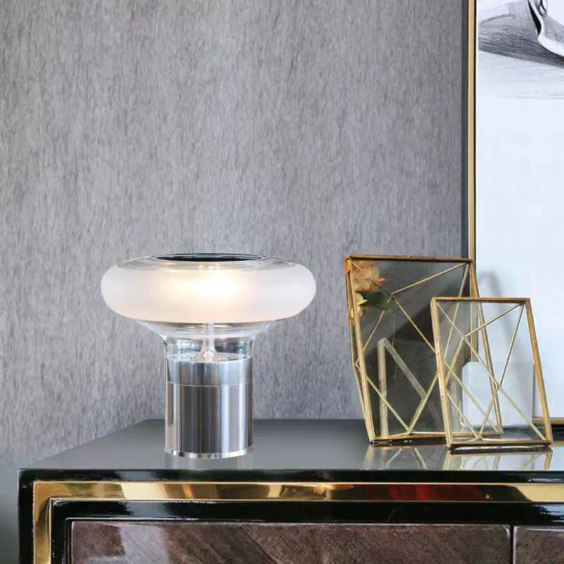 Modern Glass Table Lamp With Chrome Base - StudioAura Ambience - OpalDwell