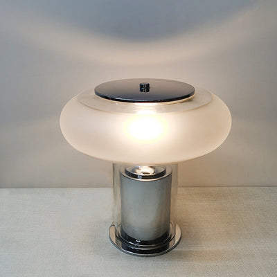 Modern Glass Table Lamp With Chrome Base - StudioAura Ambience - OpalDwell