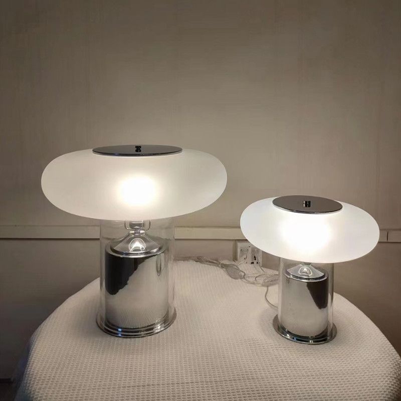 Modern Glass Table Lamp With Chrome Base - StudioAura Ambience - OpalDwell