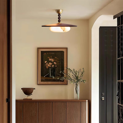 Liora Walnut White Alabaster Ceiling Light With Wood Shade - OpalDwell