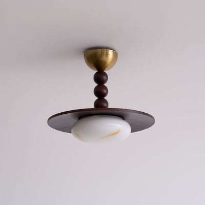 Liora Walnut White Alabaster Ceiling Light With Wood Shade - OpalDwell