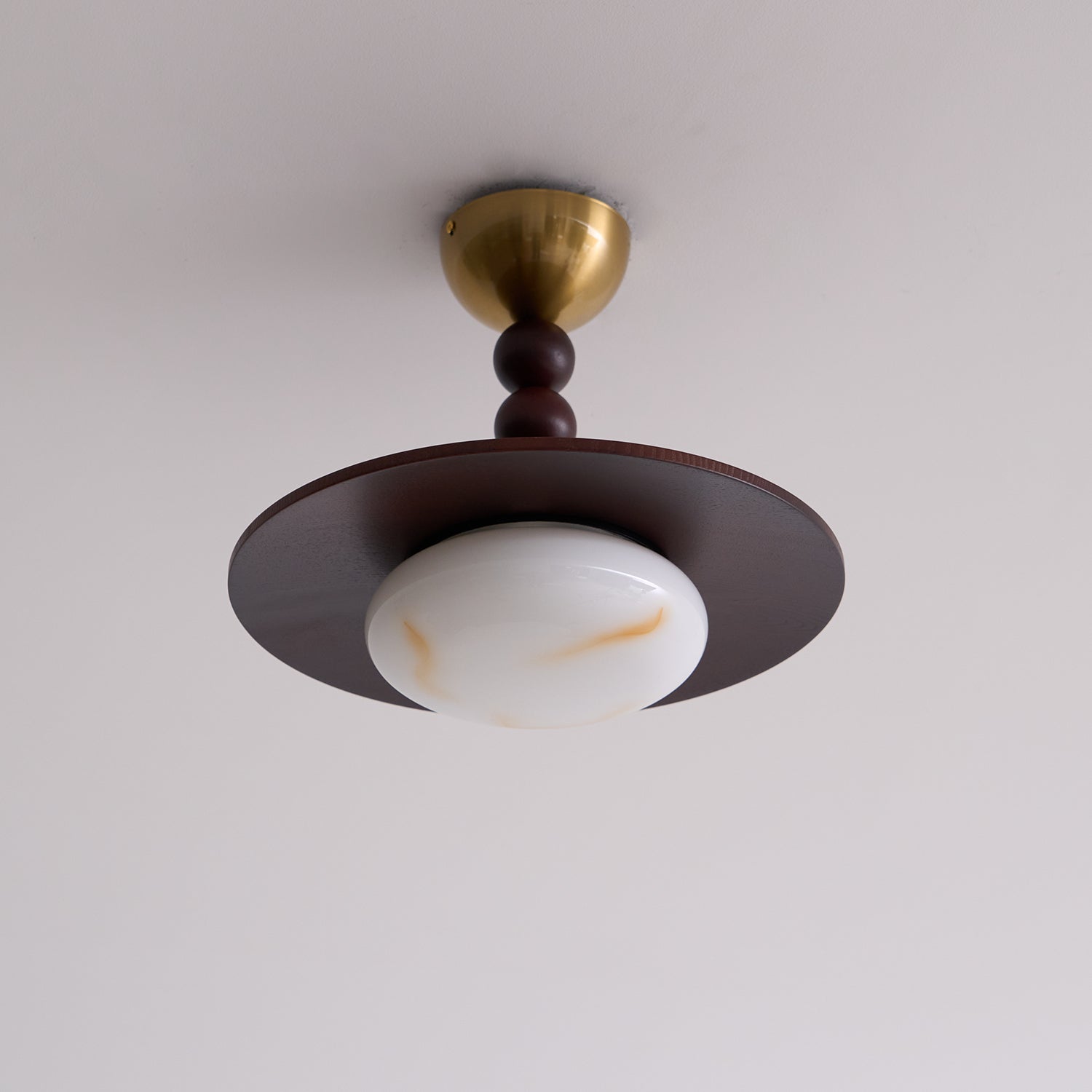 Liora Walnut White Alabaster Ceiling Light With Wood Shade - OpalDwell