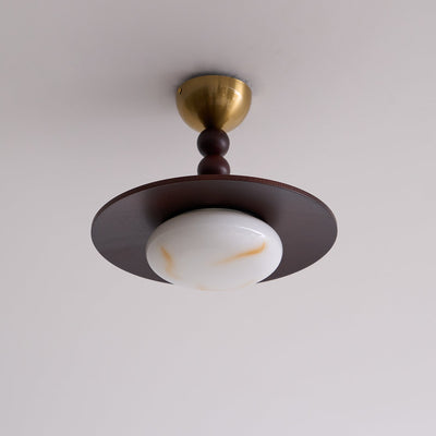 Liora Walnut White Alabaster Ceiling Light With Wood Shade - OpalDwell