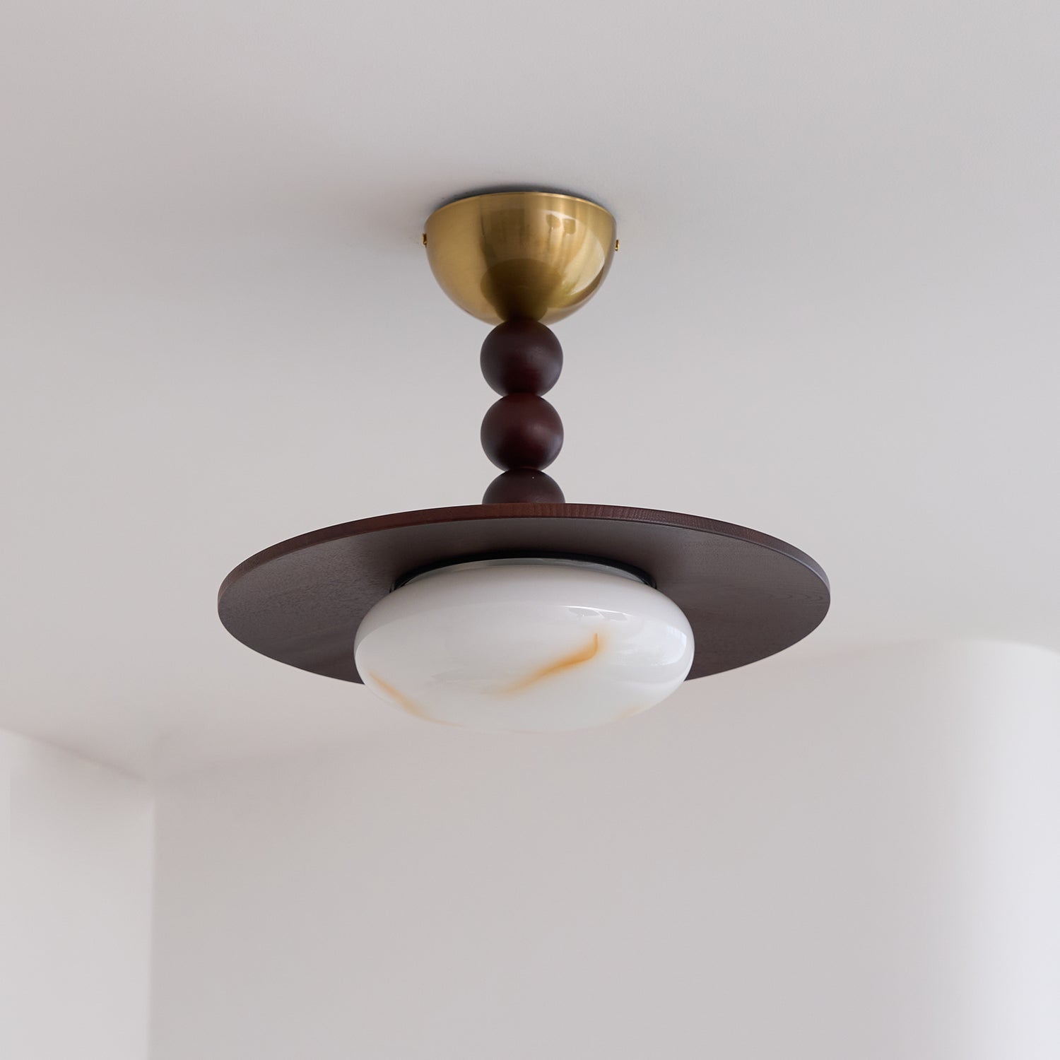 Liora Walnut White Alabaster Ceiling Light With Wood Shade - OpalDwell