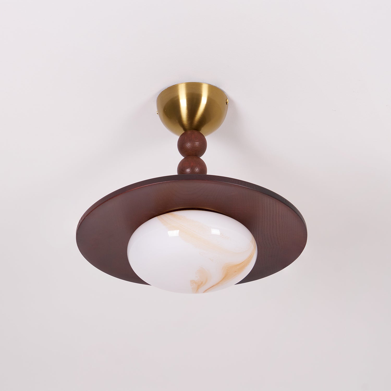 Liora Walnut White Alabaster Ceiling Light With Wood Shade - OpalDwell