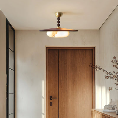 Liora Walnut White Alabaster Ceiling Light With Wood Shade - OpalDwell