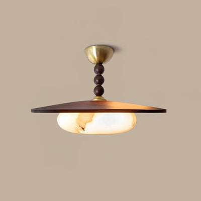 Liora Walnut White Alabaster Ceiling Light With Wood Shade - OpalDwell
