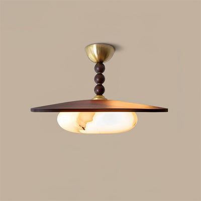 Liora Walnut White Alabaster Ceiling Light With Wood Shade - OpalDwell