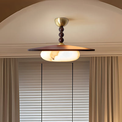 Liora Walnut White Alabaster Ceiling Light With Wood Shade - OpalDwell