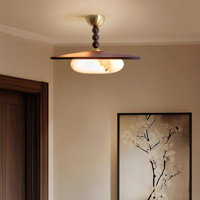 Liora Walnut White Alabaster Ceiling Light With Wood Shade - OpalDwell