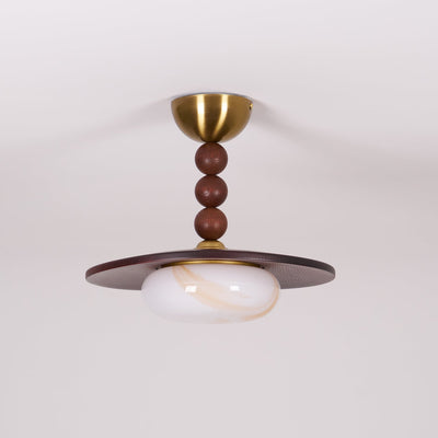 Liora Walnut White Alabaster Ceiling Light With Wood Shade - OpalDwell