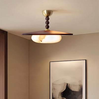 Liora Walnut White Alabaster Ceiling Light With Wood Shade - OpalDwell