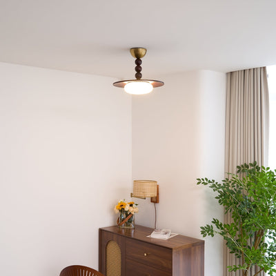 Liora Walnut White Alabaster Ceiling Light With Wood Shade - OpalDwell