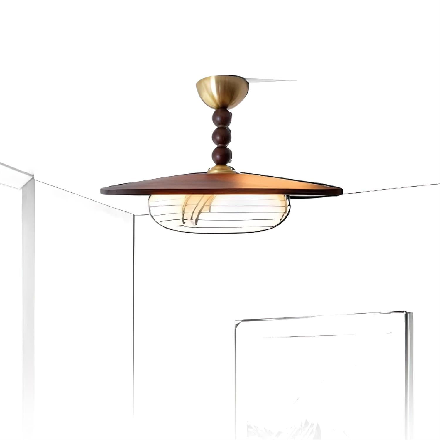 Liora Walnut White Alabaster Ceiling Light With Wood Shade - OpalDwell