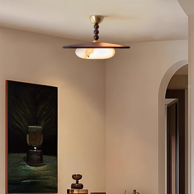 Liora Walnut White Alabaster Ceiling Light With Wood Shade - OpalDwell